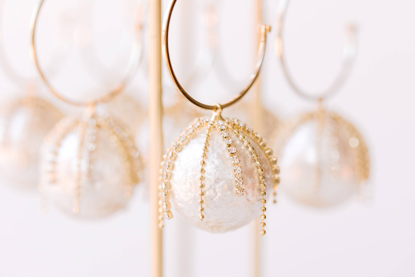 St Armands Designs of Sarasota - Diamond Fringe Holiday Pearl Hoop Earrings
