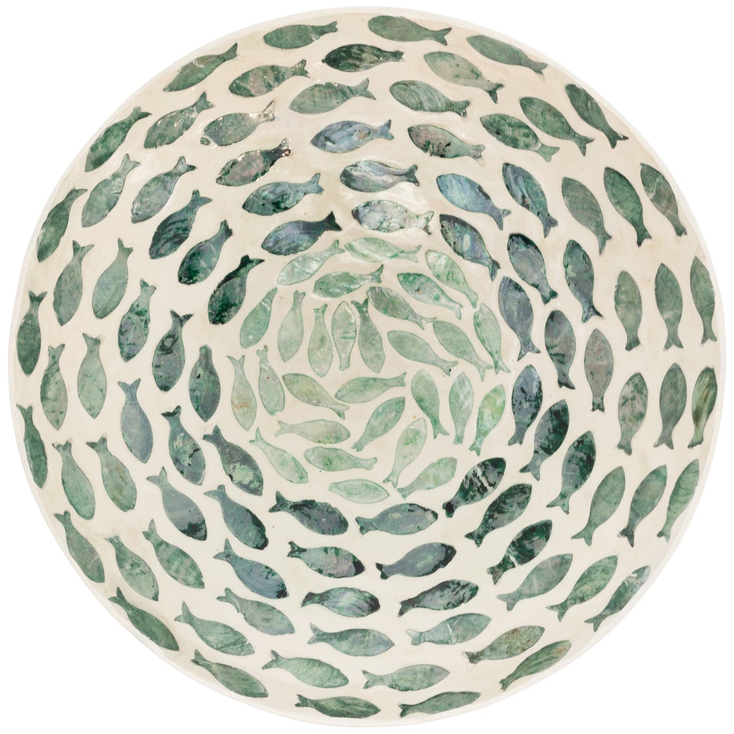 Boston International - 11.75" Dia Bowl Mother of Pearl Swirling Fish - Coastal