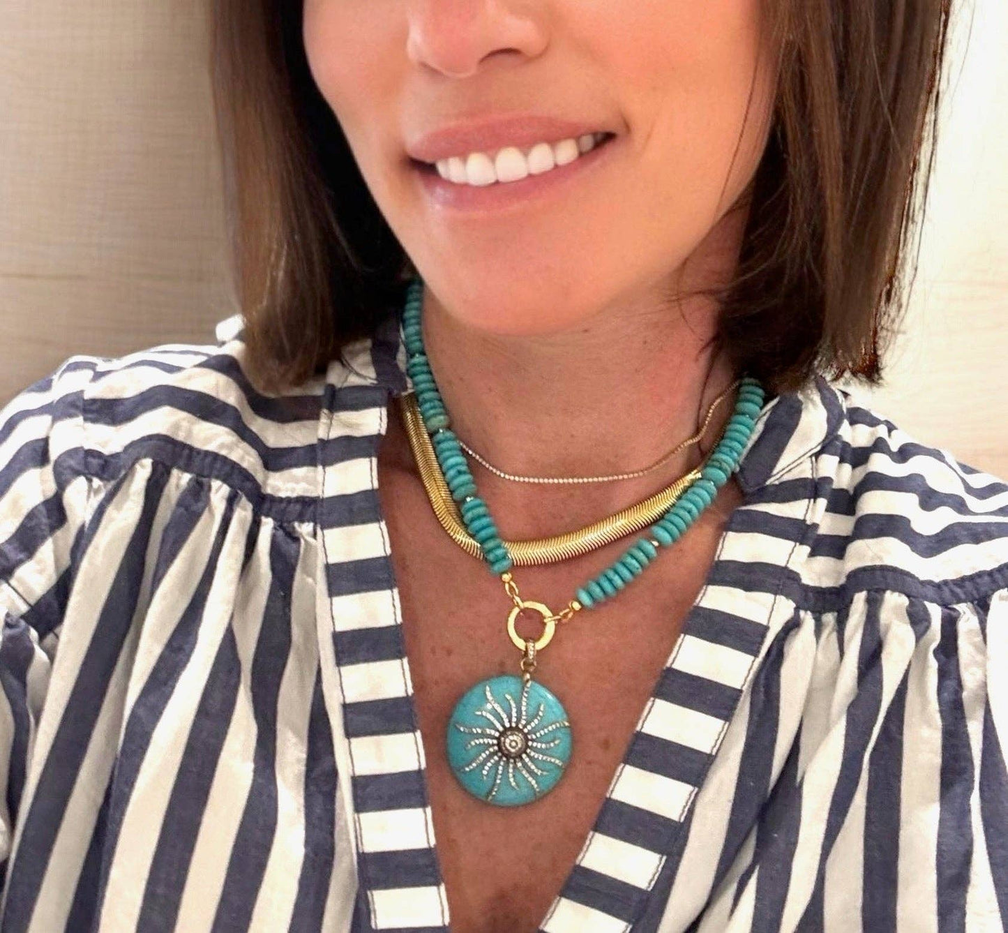 Shiver + Duke - Large Turquoise Paved Sun Pendant