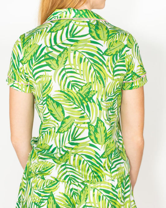 Button Front Sleep Shirt - Short Sleeve Green/White/Pink