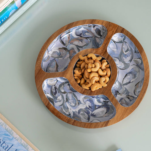Kim Hovell Art - Wooden Snack Tray - Pewter Shells