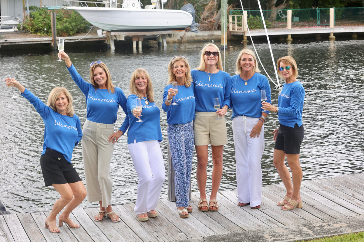 Hiho - Islamorada Royal Blue Crew Neck Sweater with Embroidery