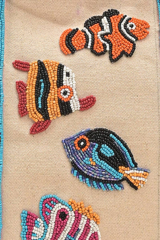 America & Beyond - Colorful Fish Beaded Boat Tote