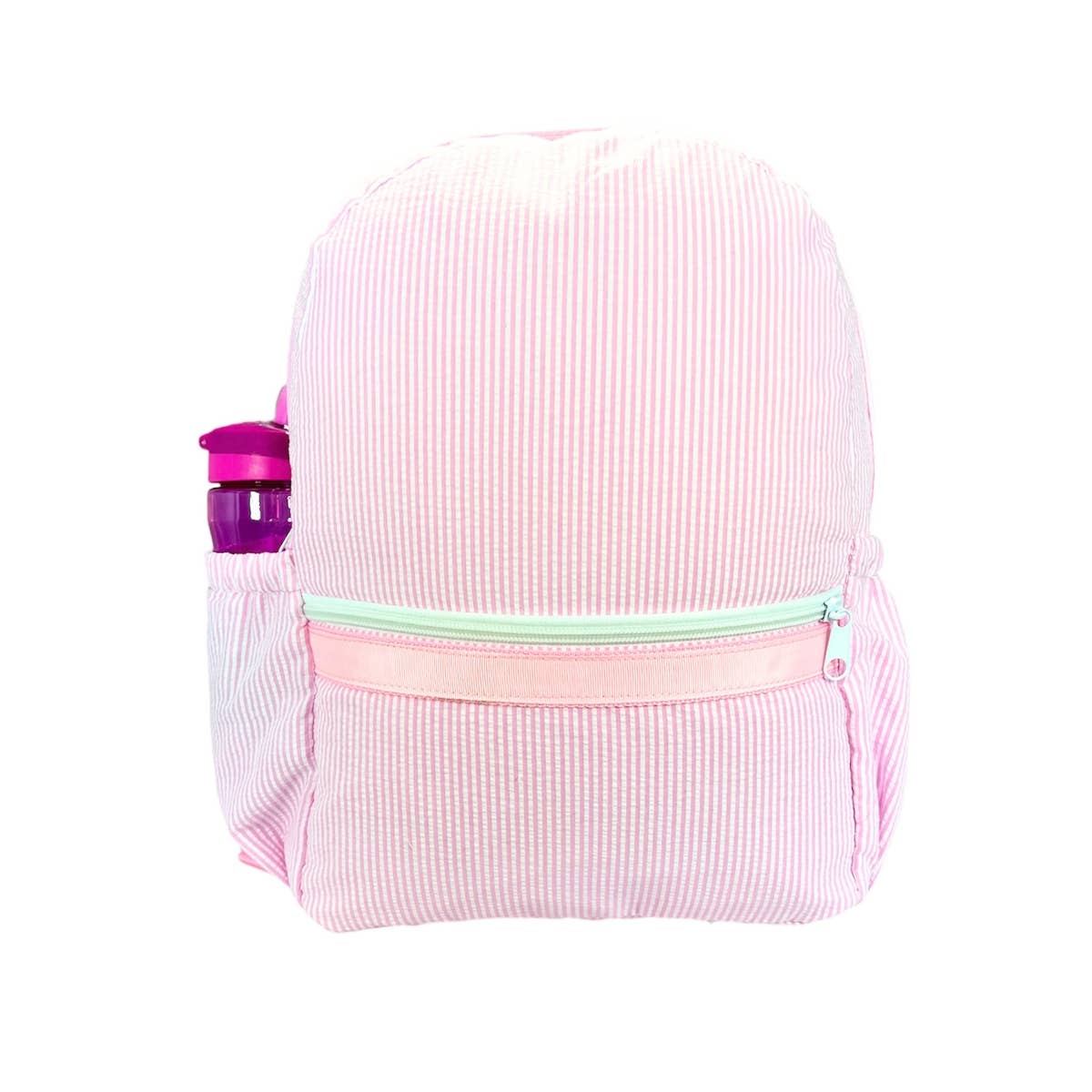 Mint - Pink Seersucker Medium Backpack w/ Pocket | Mint