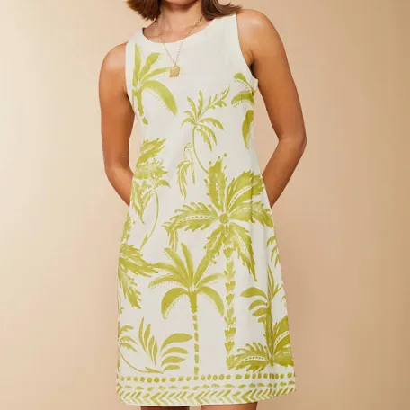 Spartina 449- Madolyn Dress Southern Resort Palms Green