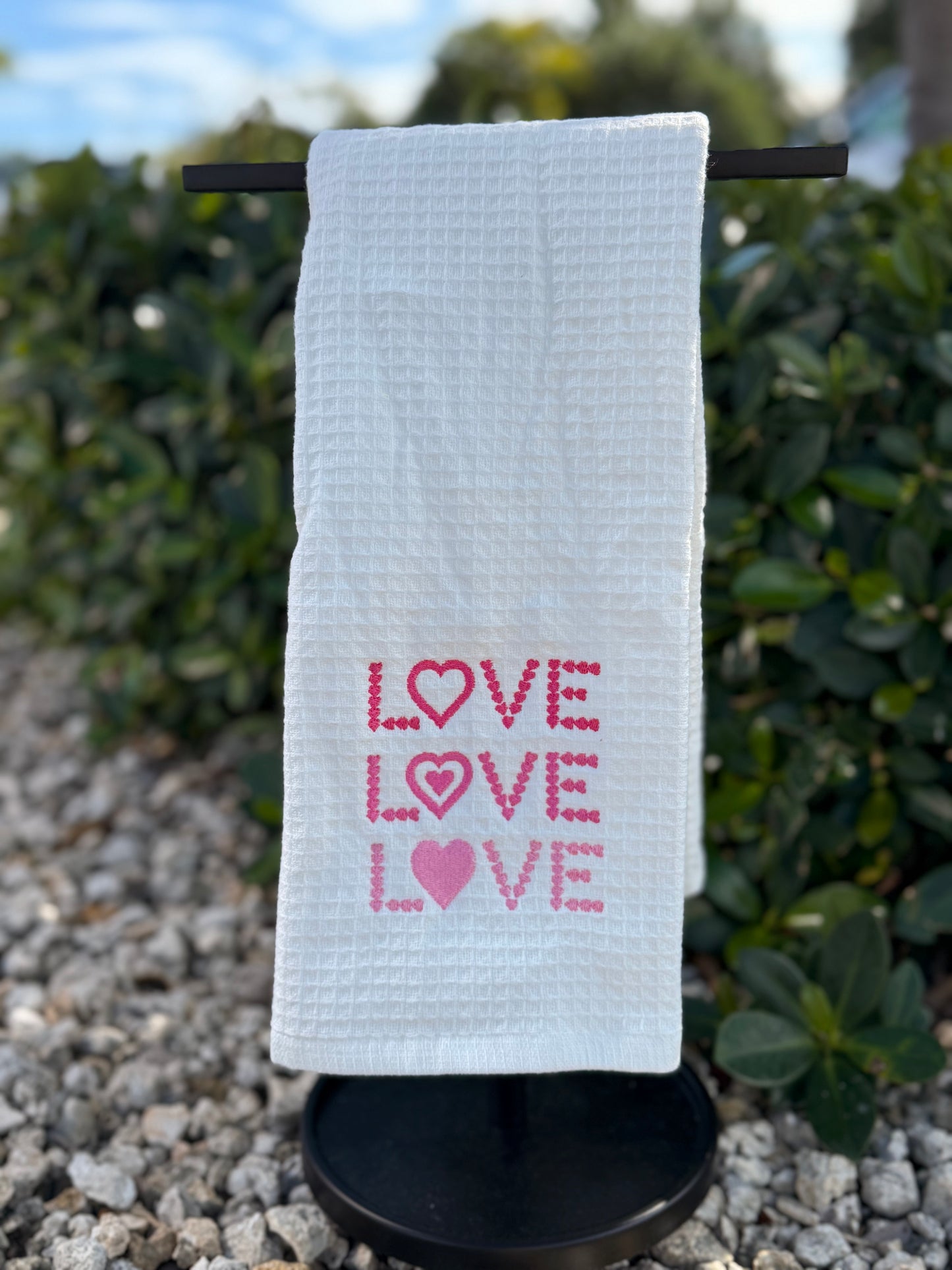 Love, Love, Love Waffle Weave Hand Towel