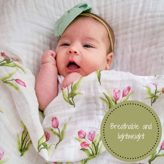 LollyBanks - Tulip Garden Baby Muslin Swaddle Blanket