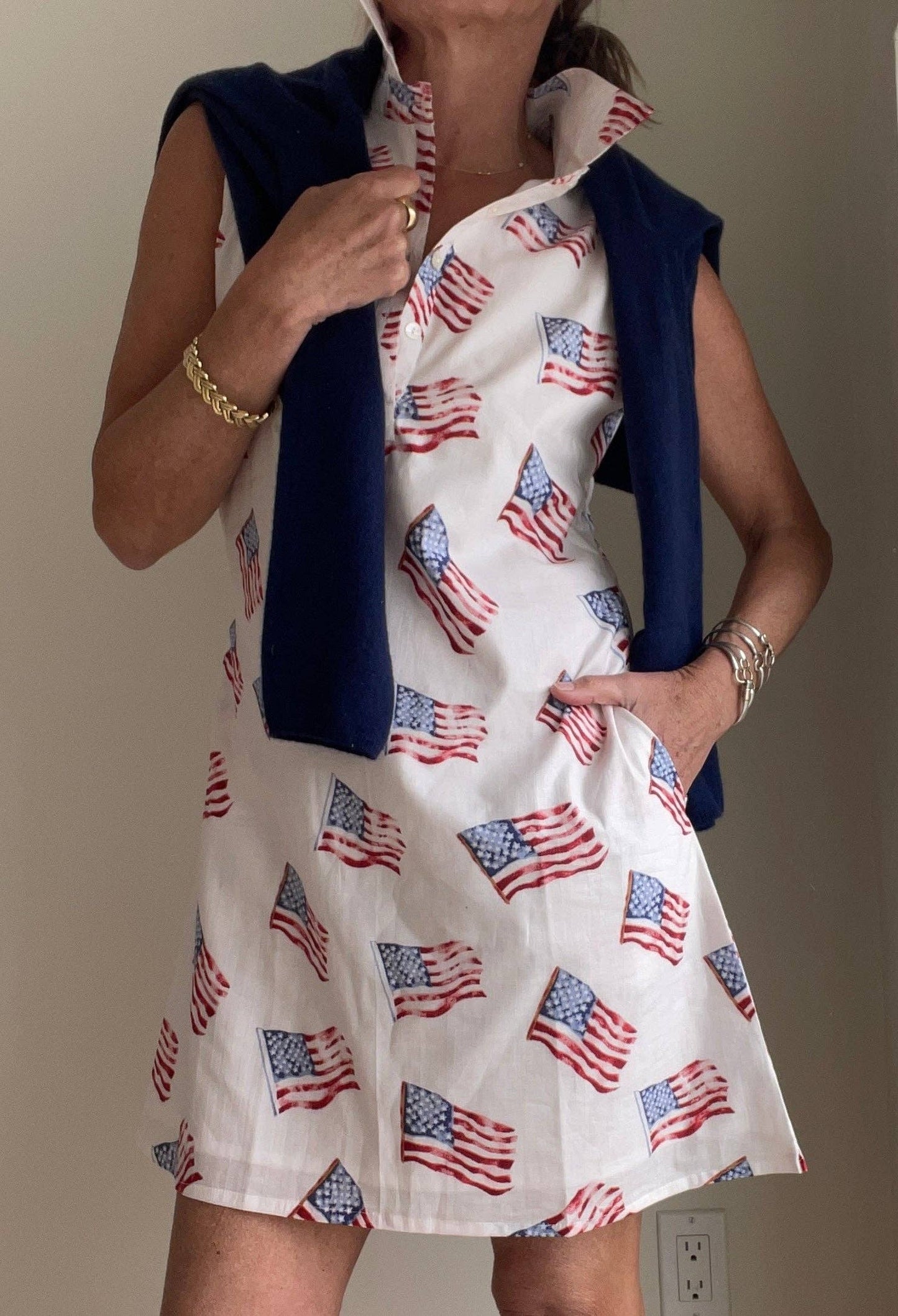 Pink Pineapple - Sconset Sleeveless Flag dress in White