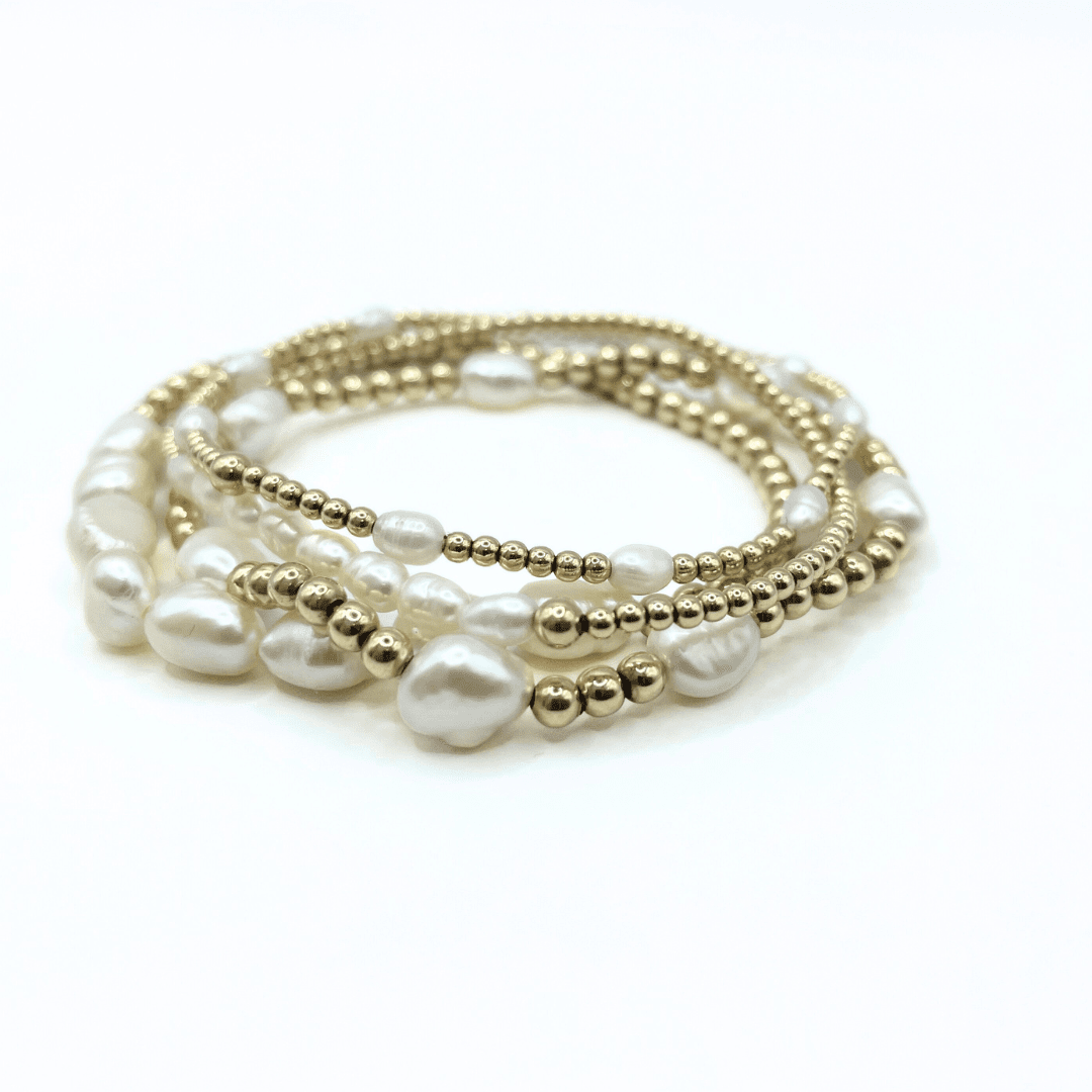 erin gray - Petite Patterned Rice Pearl Bracelet with 14k Gold-Filled Beads