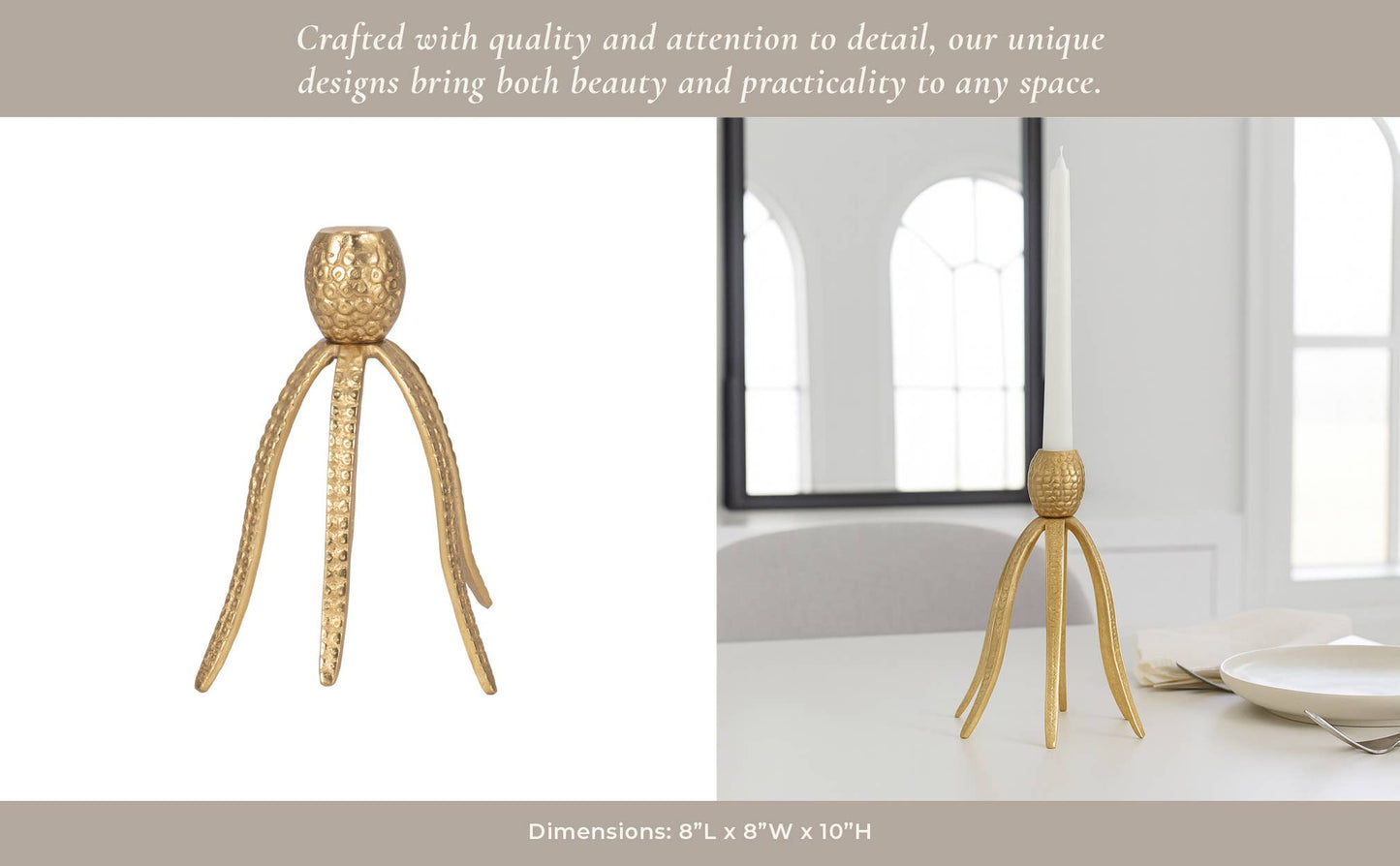 Sagebrook Home - Candle Holder - Gold Metal Coastal Octopus Taper, 10 in.