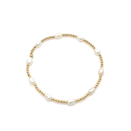 erin gray - Petite Patterned Rice Pearl Bracelet with 14k Gold-Filled Beads