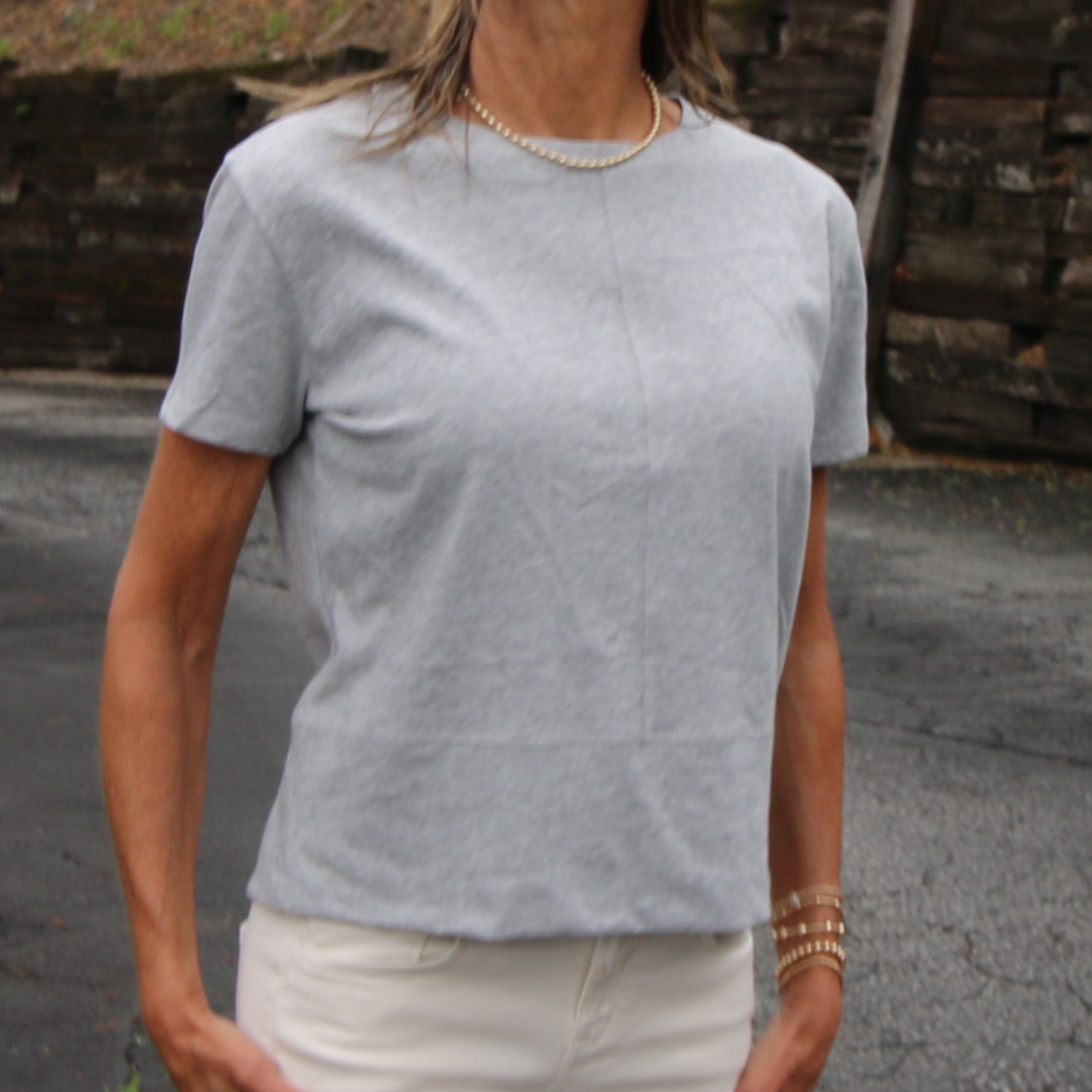 erin gray - Celia Perfect Length Tee in Light Heathered Gray - Short Sleeve