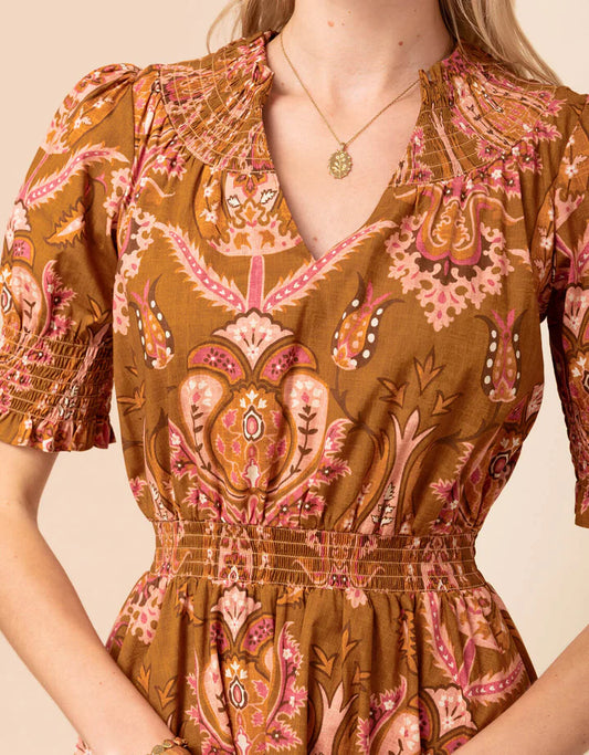 SPARTINA - Lavern Poplin Dress Mercer House Damask Brown