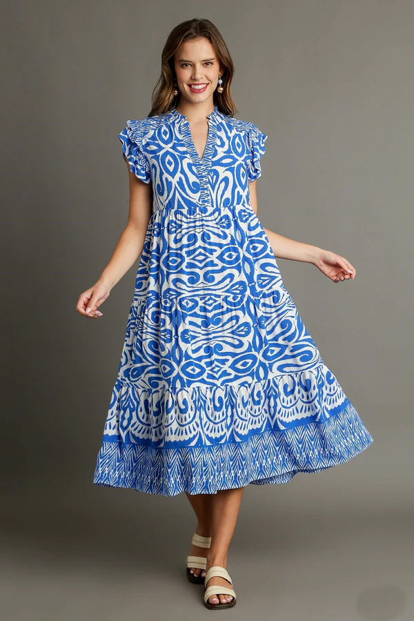 Umgee - Ikat print ruffle sleeve dress