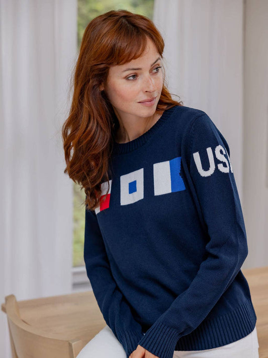Pearls & Camo- Nautical Flag Banded Sweater