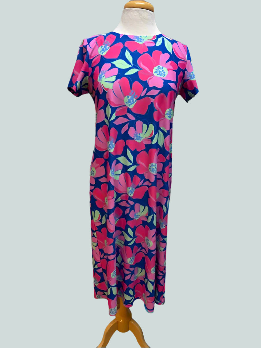 KATHERINE WAY SUGAR MAGNOLIA COLBALT MIDI DRESS