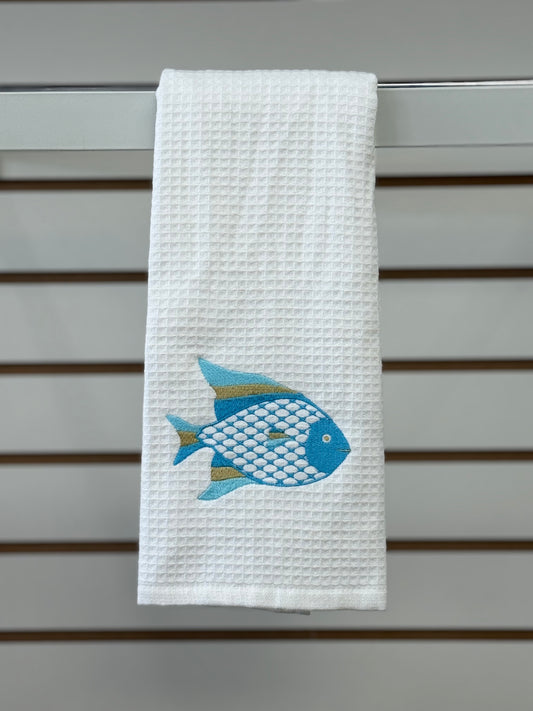 Embroidered Ocean Friends Waffle Weave Kitchen Towel