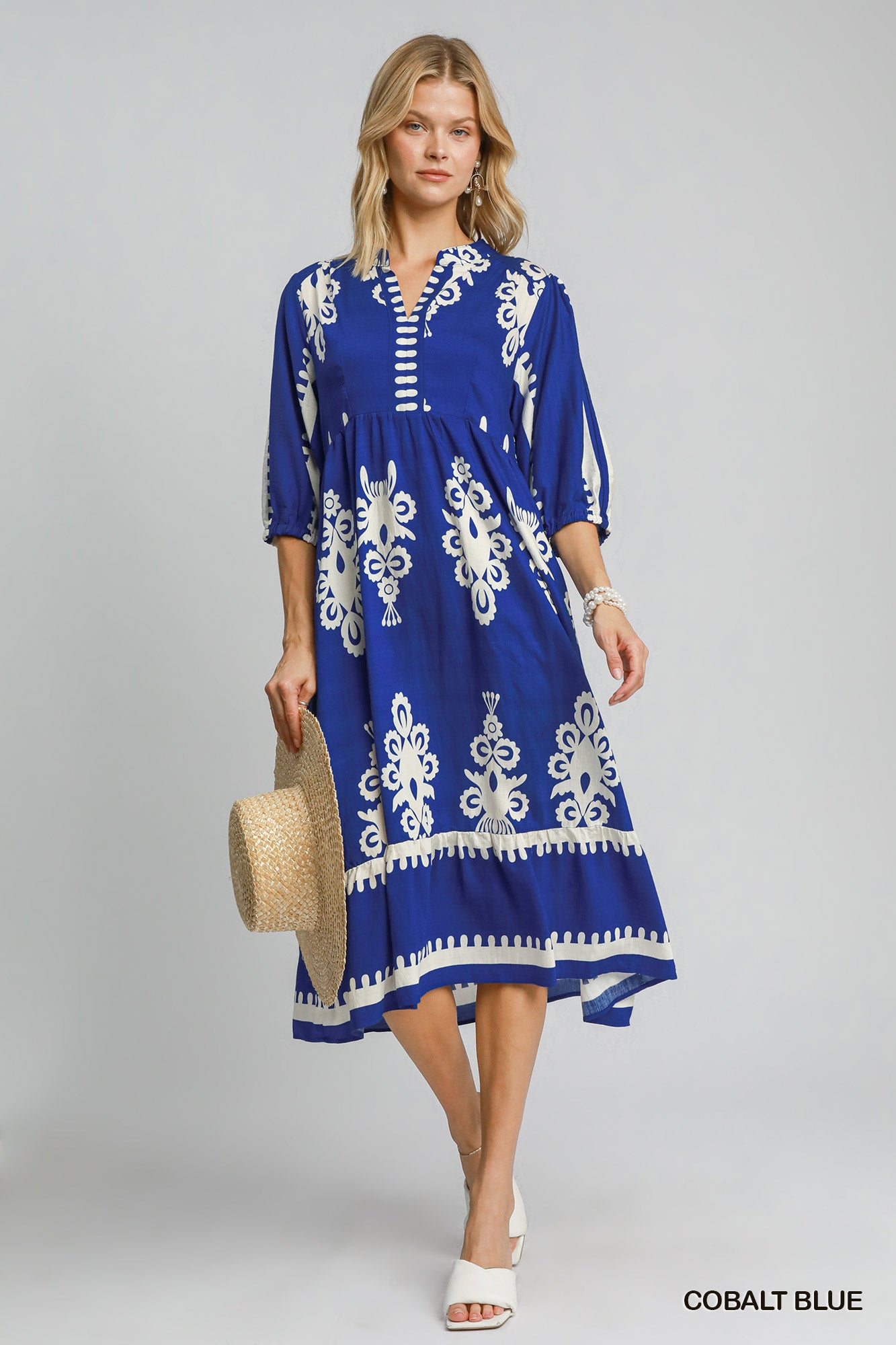 Umgee - K9343 Abstract Cobalt Blue Dress