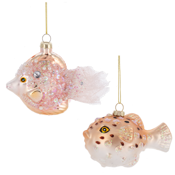 Glass Jeweled Fish Ornament - Assorted