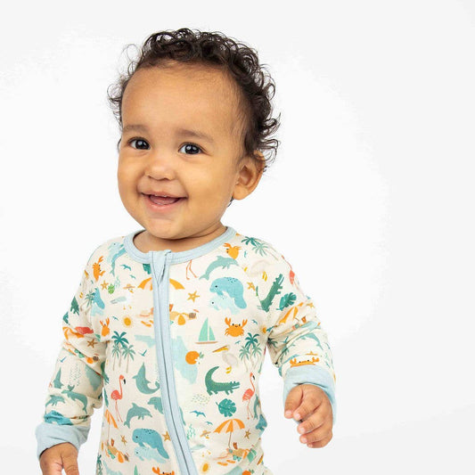 Emerson and Friends - Explore Florida Souvenir Bamboo Convertible Baby Pajamas - Beige/Multi / 12-18M