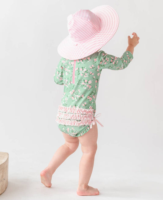 RuffleButts + RuggedButts - Girls Pink Seersucker Swim Hat