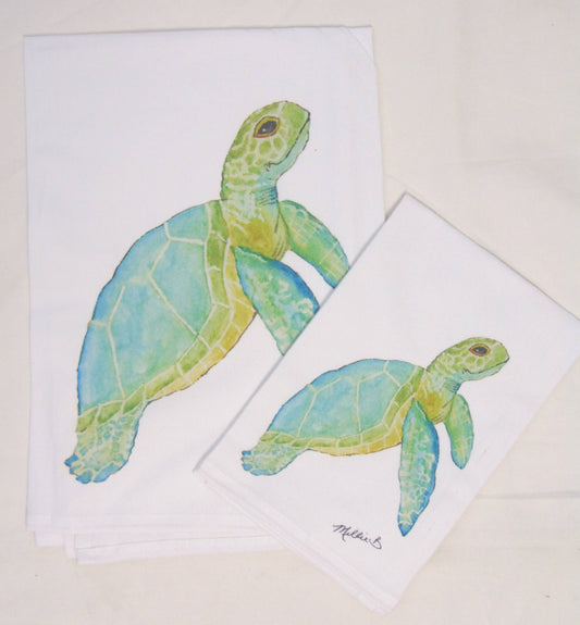 Lowcountry Linens - Limited Edition Aqua Sea Turtle Flour Sack Napkins