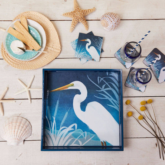 rockflowerpaper - NIGHT EGRET 15 Inch Square Tray