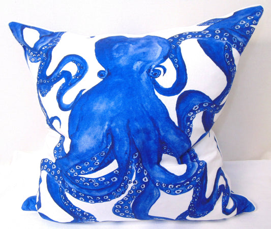 Lowcountry Linens - Limited Edition Octopus Blues Pillow Cover With Welt