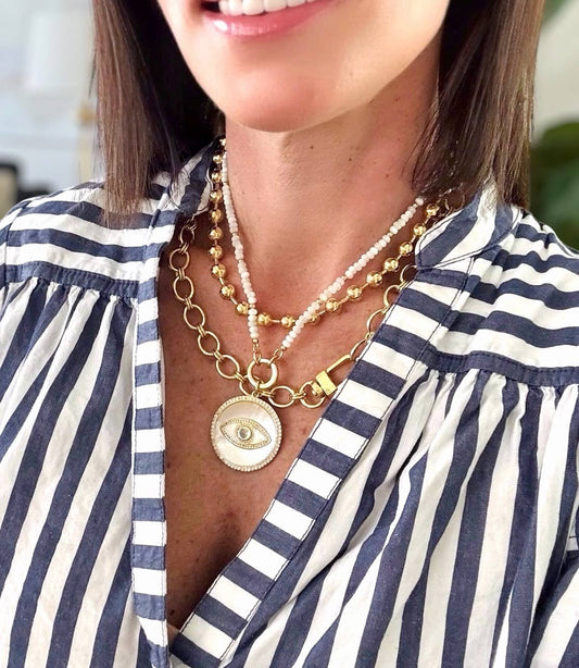 Shiver + Duke - Mother of Pearl Beaded Necklace