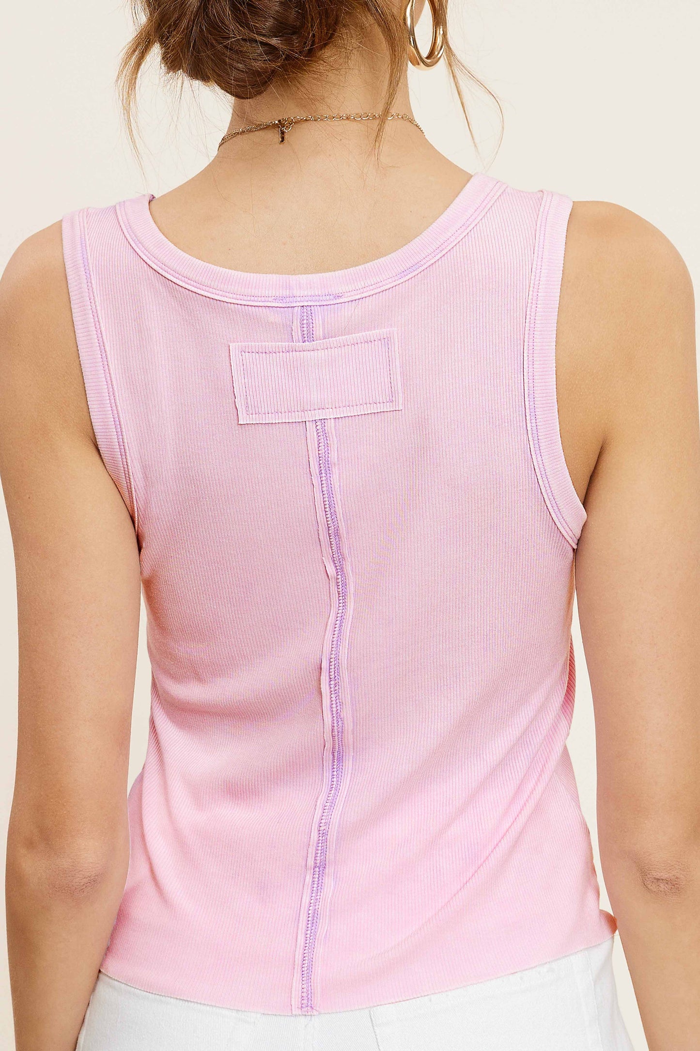 La Miel - Mineral Washed Back Patch Detail Breathable Tank Top