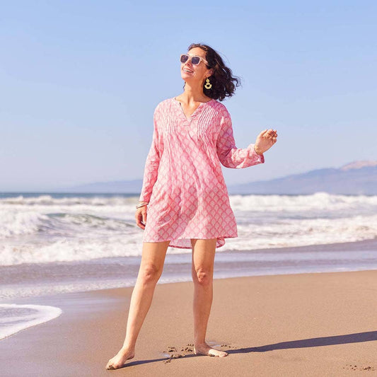 rockflowerpaper - FIFER PINK Pintuck Beach Coverup