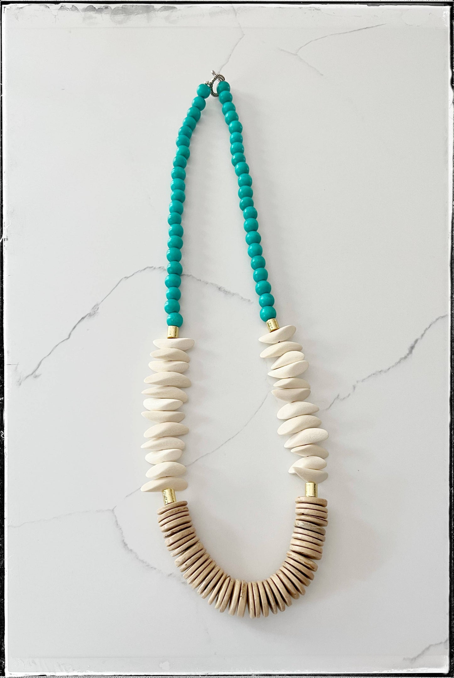 GentrybyJenna - Coconut & Wood Bead Long Necklace Nugget Statement Boho