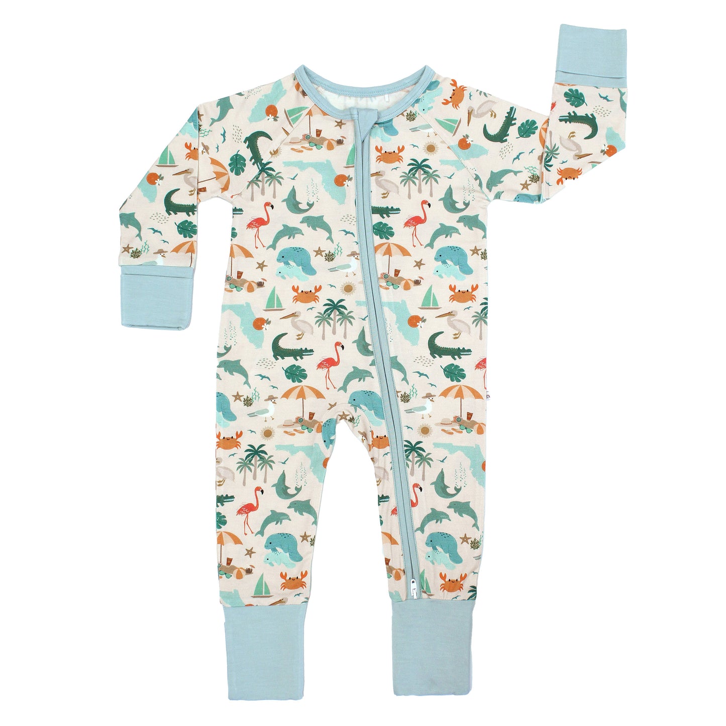 Emerson and Friends - Explore Florida Souvenir Bamboo Convertible Baby Pajamas - Beige/Multi / 18-24M