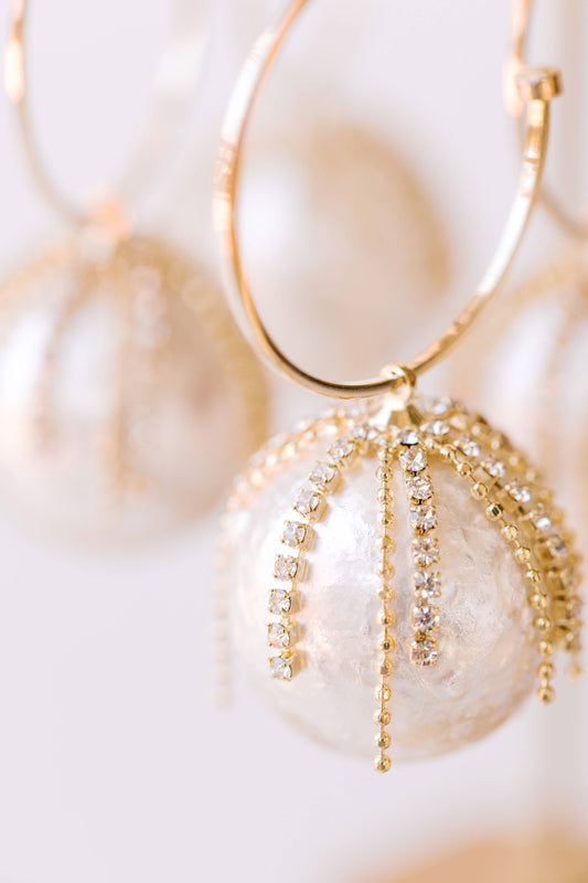 St Armands Designs of Sarasota - Diamond Fringe Holiday Pearl Hoop Earrings