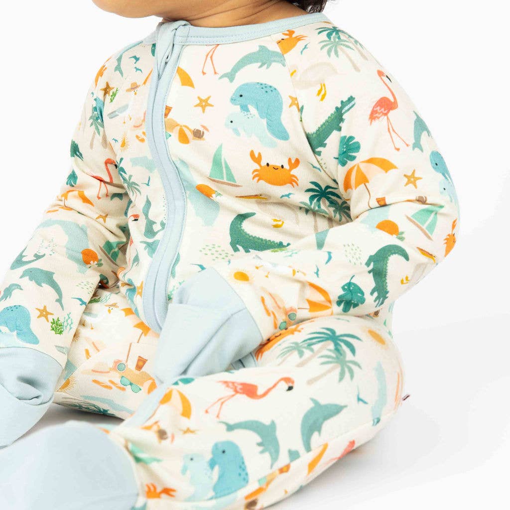 Emerson and Friends - Explore Florida Souvenir Bamboo Convertible Baby Pajamas - Beige/Multi / 12-18M