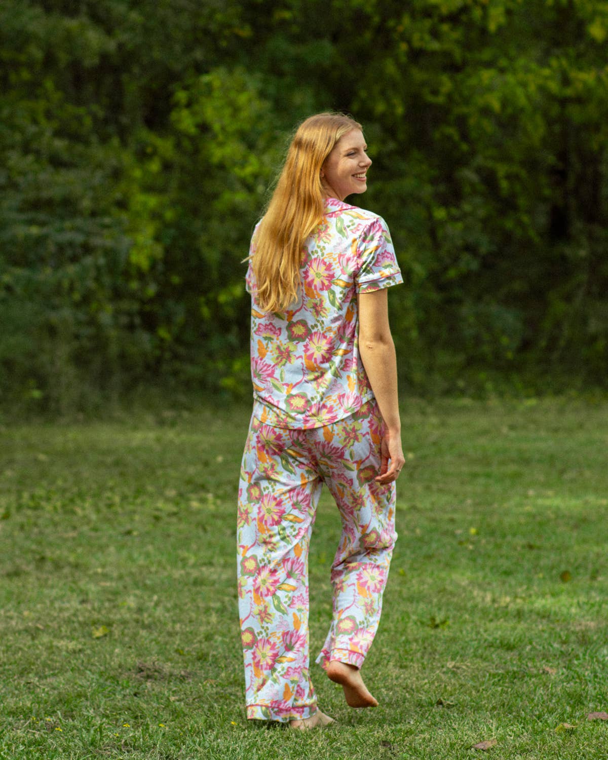 The Royal Standard - Summer Bouquet Short Sleeve Button Up Sleep Shirt Pink/Blue/Multi