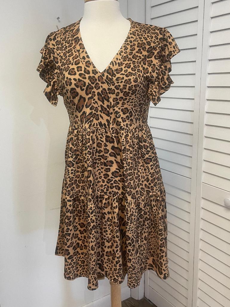 La Mer Lux- Gold Leopard-Knit SS Brooke Dress