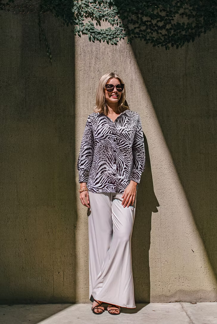 La Mer Luxe- Brown Botswana - Beaded 3/4 slv Eliana Top