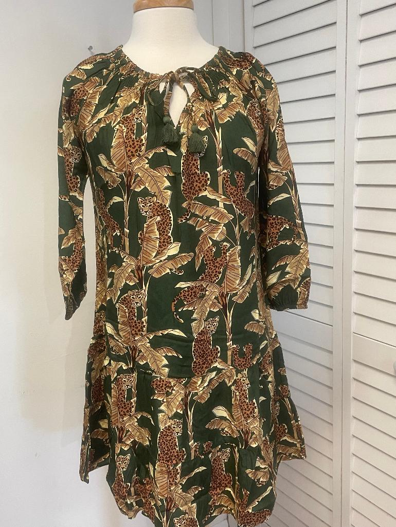 La Mer Lux- Gold Cheetah Palm- 3/4 Slv Emily Dress