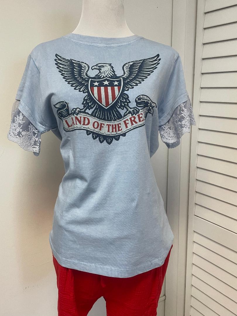 Avani Del Amour - USA Cotton Knit T Shirt Lace Sleeve Trim