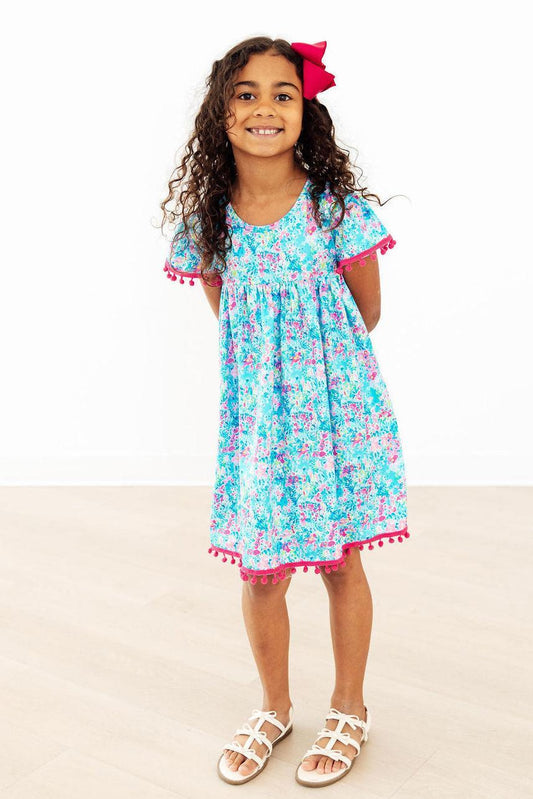 Mila & Rose - Aqua Garden Pom Pom Toddler/ Girls Dress