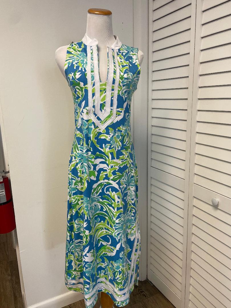Tabi - Blue Palm Long Dress