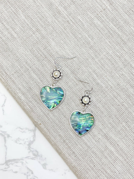Abalone & Pearl Heart Dangle Earrings