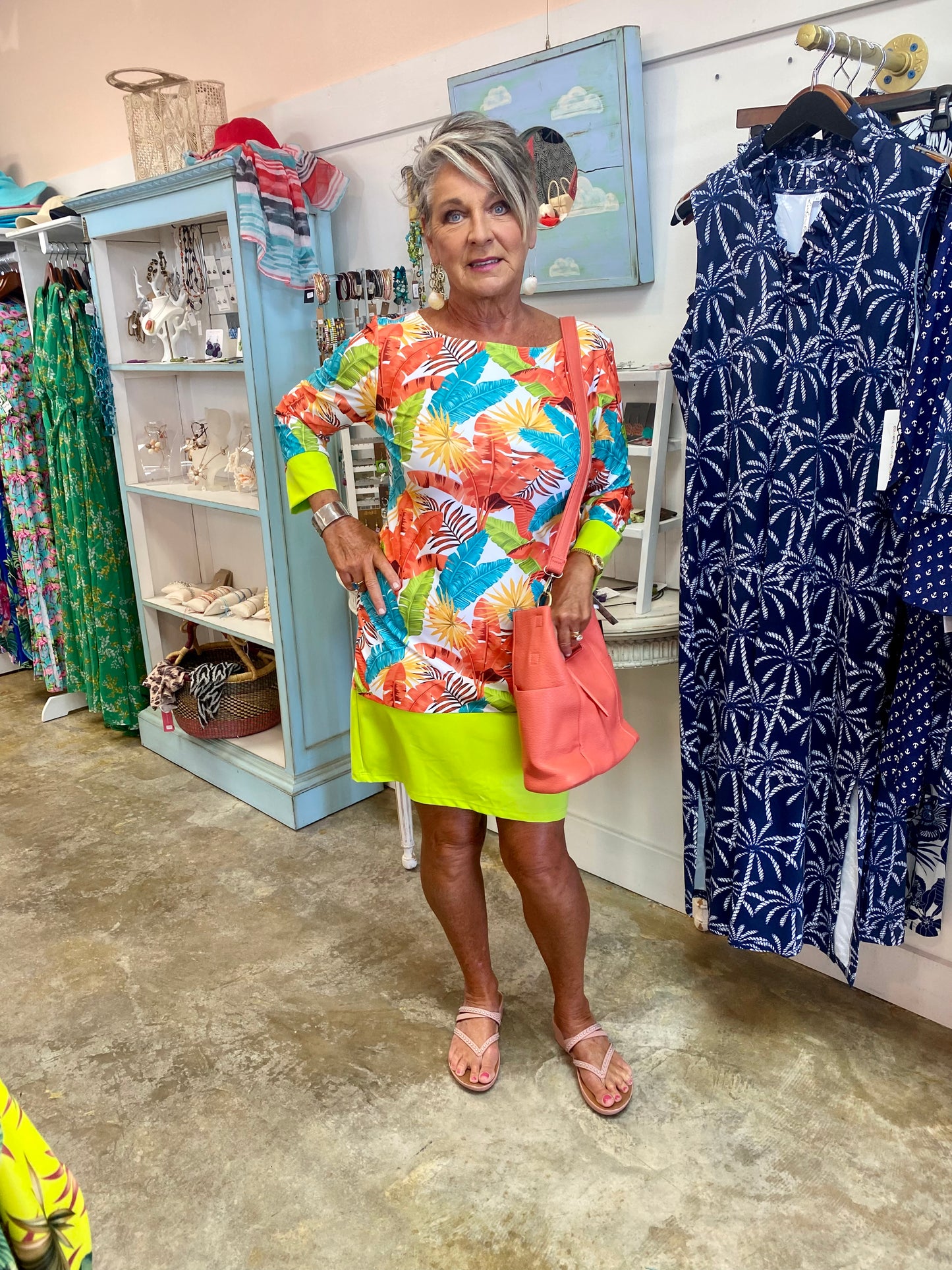 DeDe Dress with Color Block in Orange Jungle and Lime