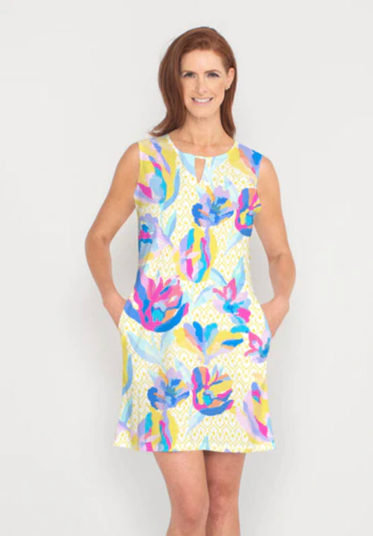 Whimsy Rose French Terry Keyhole Sleeveless Dress - Floral Spades