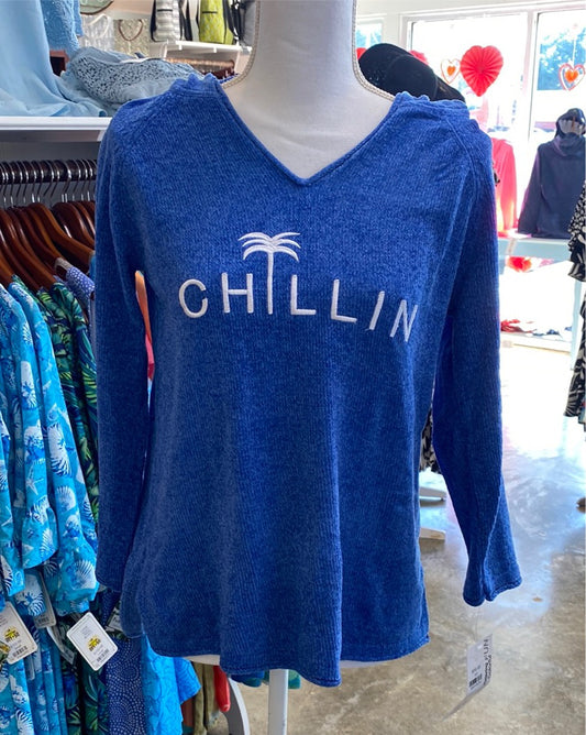 Lulu-B Hoodie Embroidery Sweater - Blue Chillin