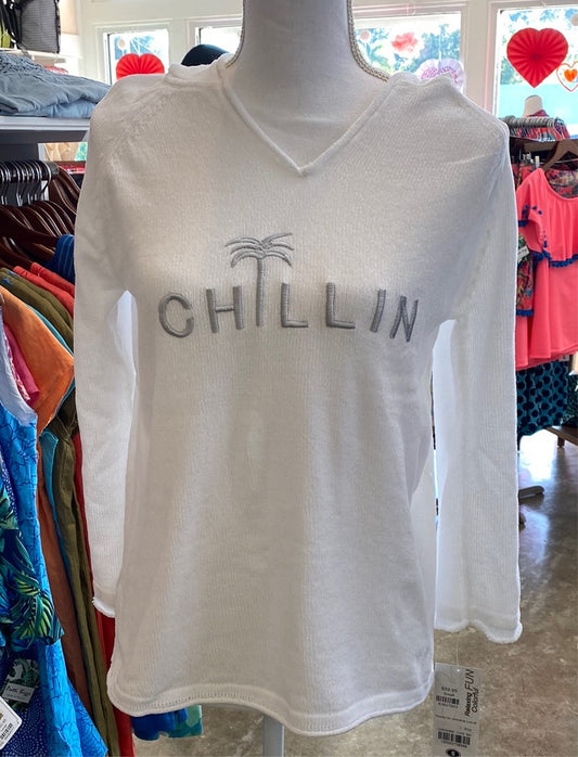 Lulu-B Hoodie Embroidery Sweater - Chillin White