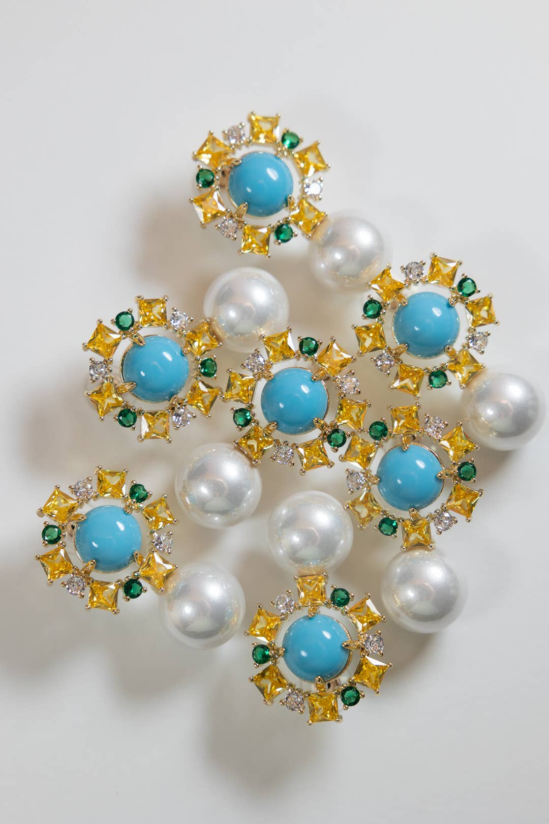St Armands Designs of Sarasota - Palm Beach Glam Vintage Pearl Turquoise Statement Earrings