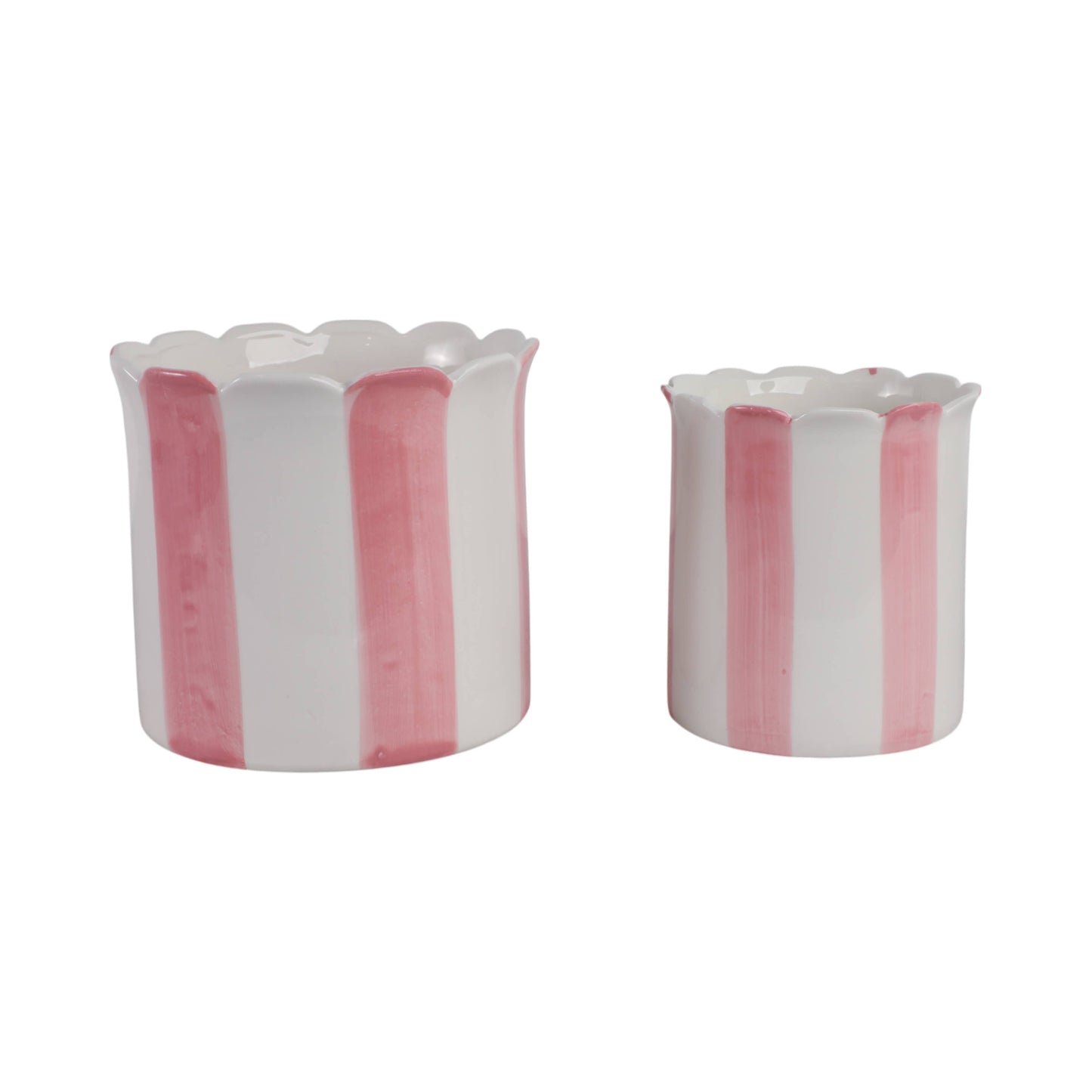 Sagebrook Home - Planters Set of 2 - Pink Ceramic Striped Scallop, 6/8 in.