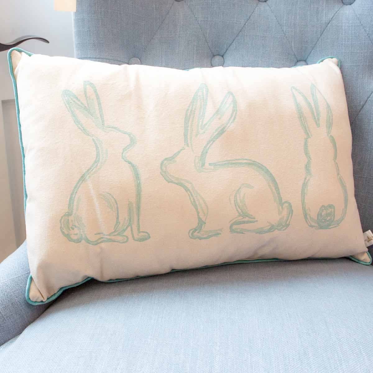 The Royal Standard - Lily Belle Bunny Lumbar Pillow   Soft White/Blue   13x20